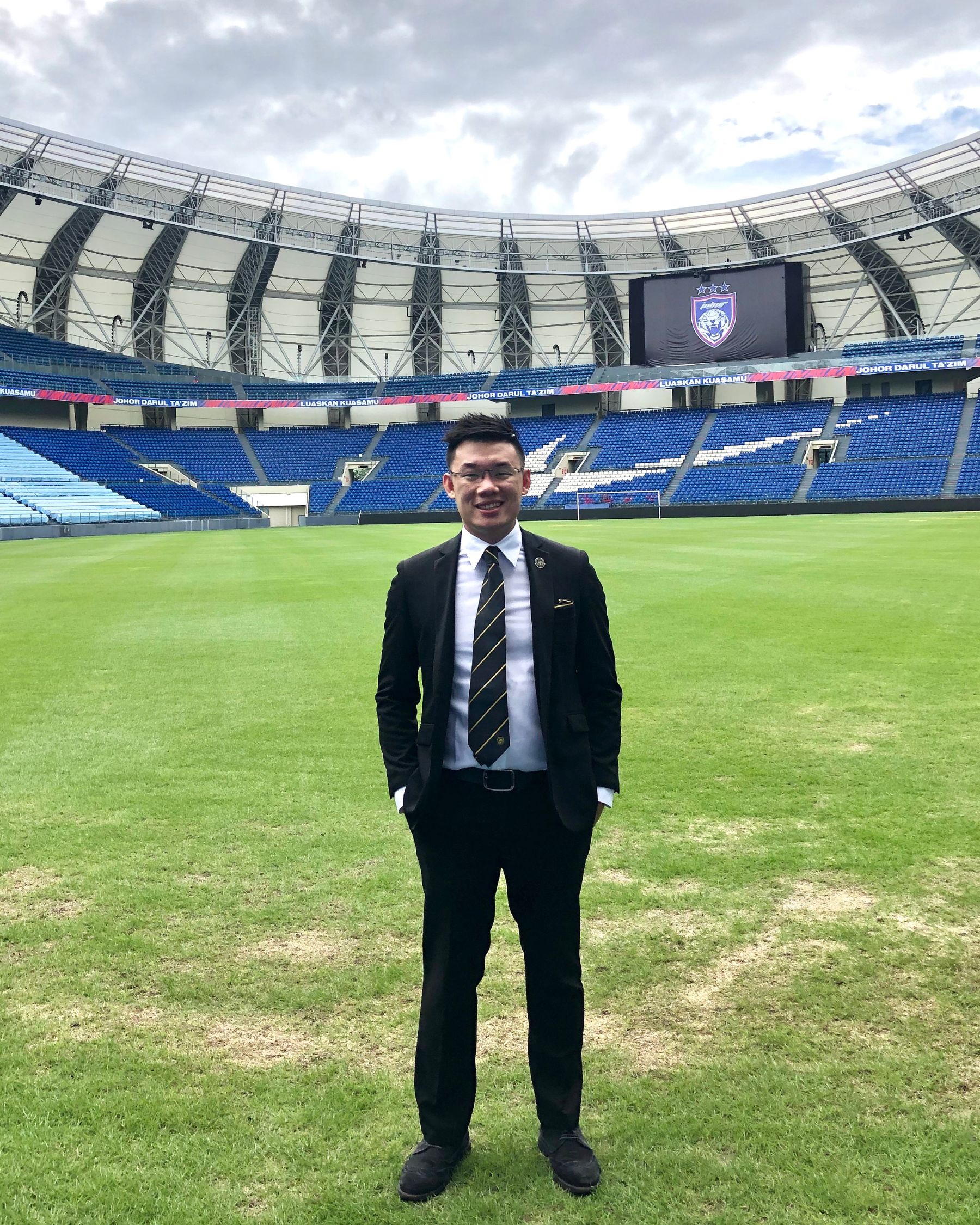 Samuel Siew inside Sultan Ibrahim Stadium while working across Malaysia’s sporting ecosystem
